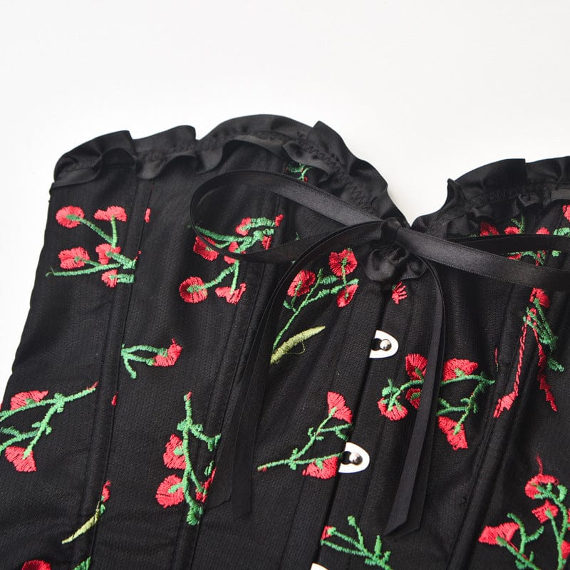 Kobine Women's Gothic Floral Embroidered Ruffle Corset
