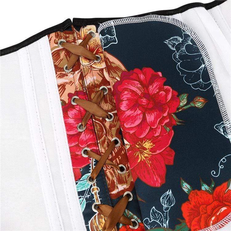 Women's Gothic Floral Printed Contrast Color Underbust Corsets