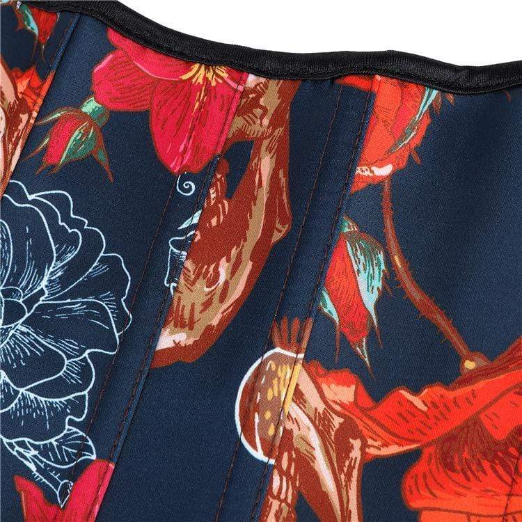 Women's Gothic Floral Printed Contrast Color Underbust Corsets