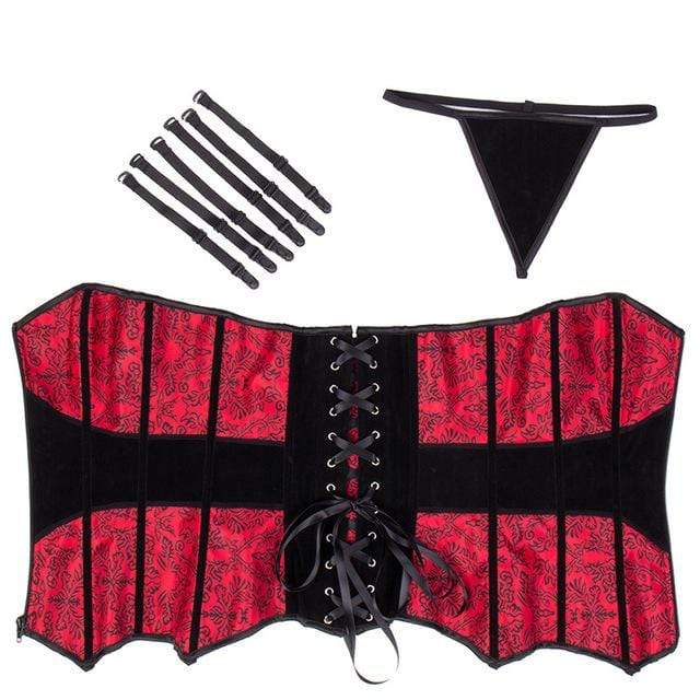 Women's Gothic Floral Printed Strappy Red Corsets
