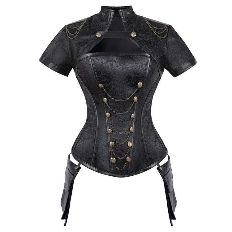 Women's Gothic Floral Sleeved High Collar Overbust Corsets