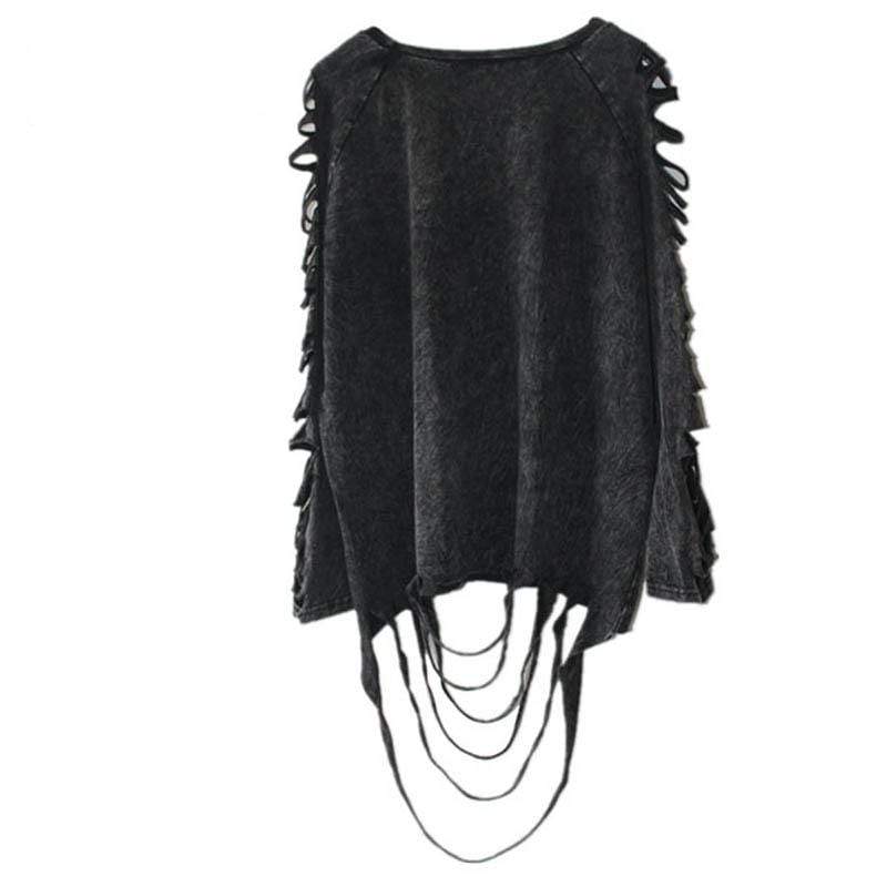 Women's Gothic Grunge Distressed Sleeveed T-shirt