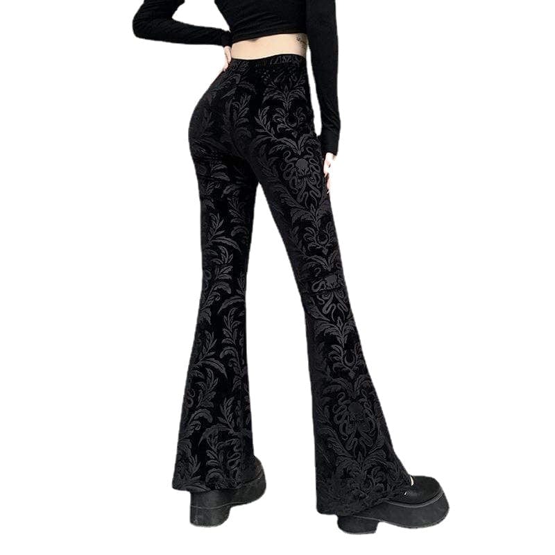 Kobine Women's Gothic Jacquard Velet Flared Trousers