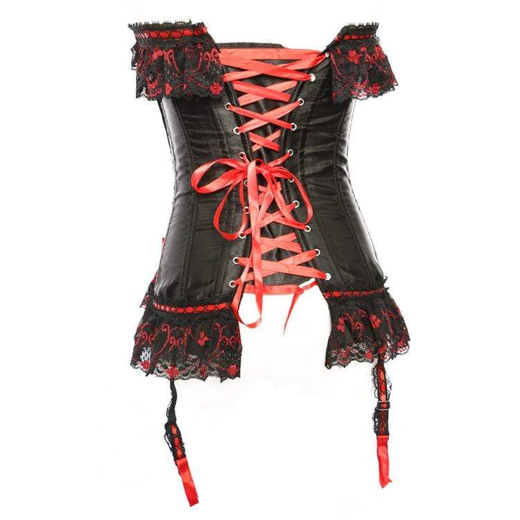 Women's Gothic Lace Hem Contrast Color Bowknot Overbust Corsets With T-back