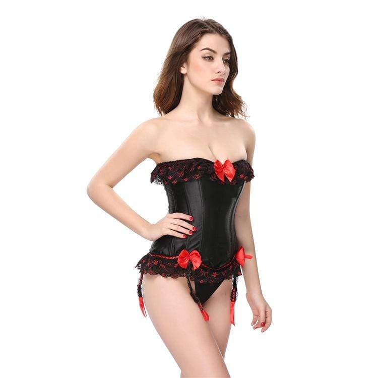 Women's Gothic Lace Hem Contrast Color Bowknot Overbust Corsets With T-back