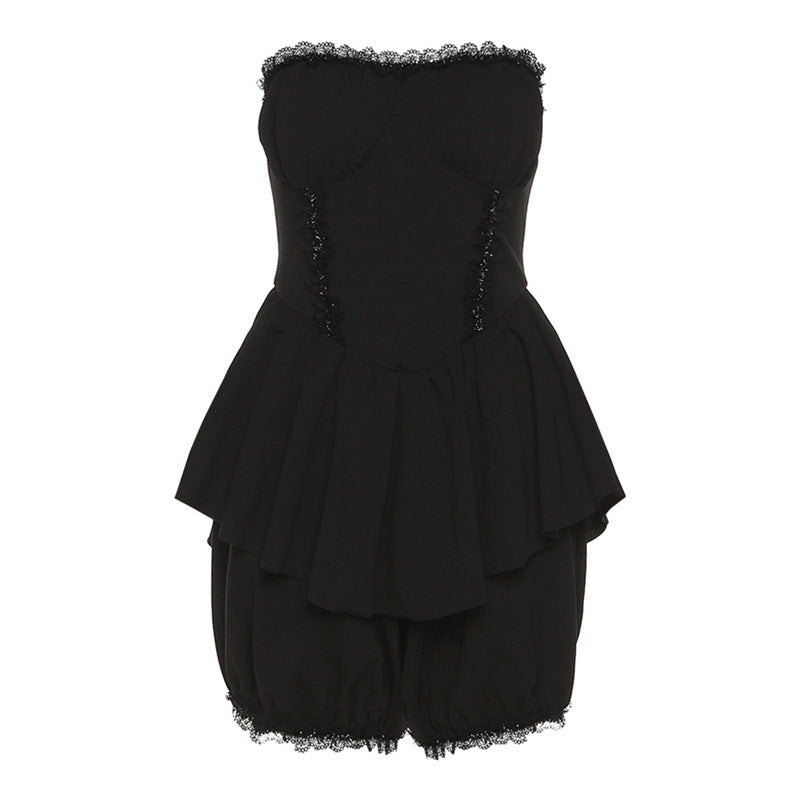 Kobine Women's Gothic Lace Off Shoulder Tank Top & Shorts