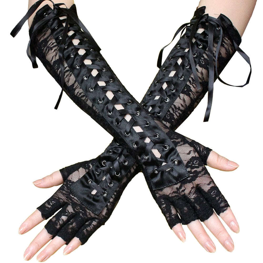 Kobine Women's Gothic Lacing-up Contrast Color Lace Arm Sleeves