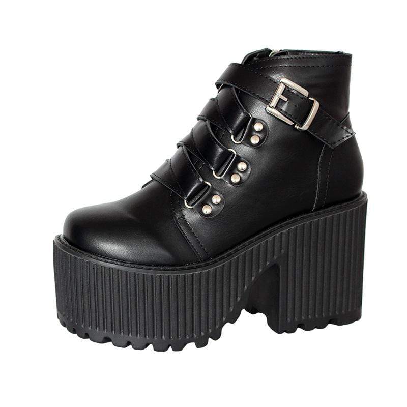 Kobine Women's Gothic Punk Buckle Zipper Platform Boots