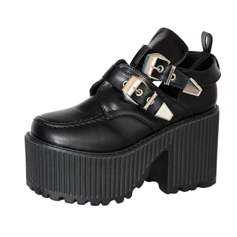 Kobine Women's Gothic Punk Buckles Platform Ankle Boots