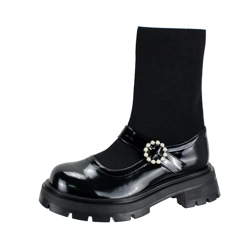 Women's Gothic Punk Elastic Splice Mary Jane Boots