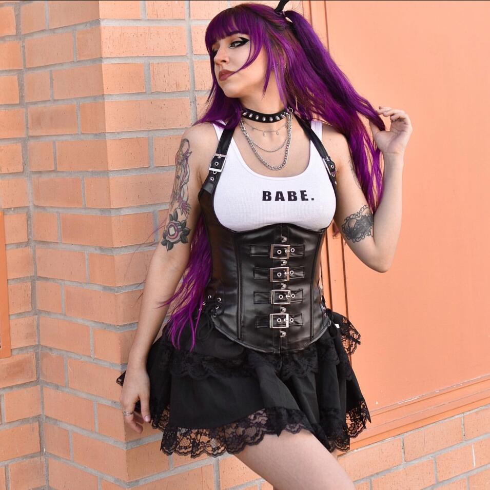 Kobine Women's Gothic Punk Halterneck Buckles Underbust Corset