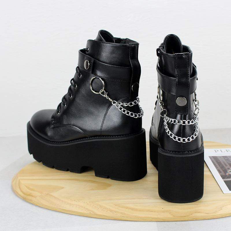 Kobine Women's Gothic Punk Lace-up Platform Boots with Chain