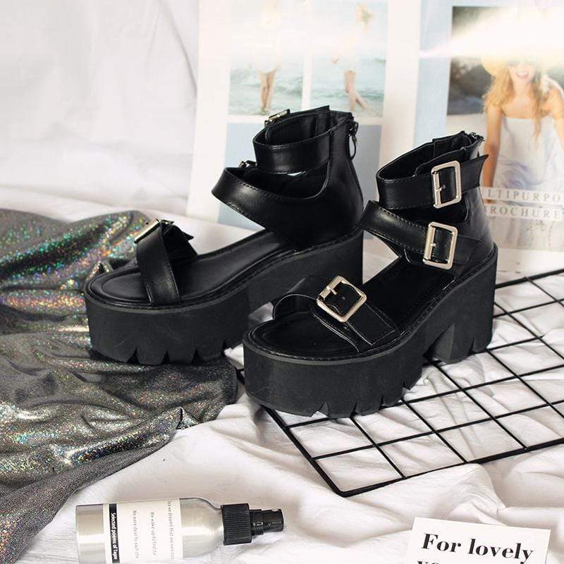 Kobine Women's Gothic Punk Open-toe Buckles Platform Sandals