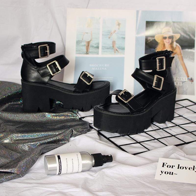 Kobine Women's Gothic Punk Open-toe Buckles Platform Sandals