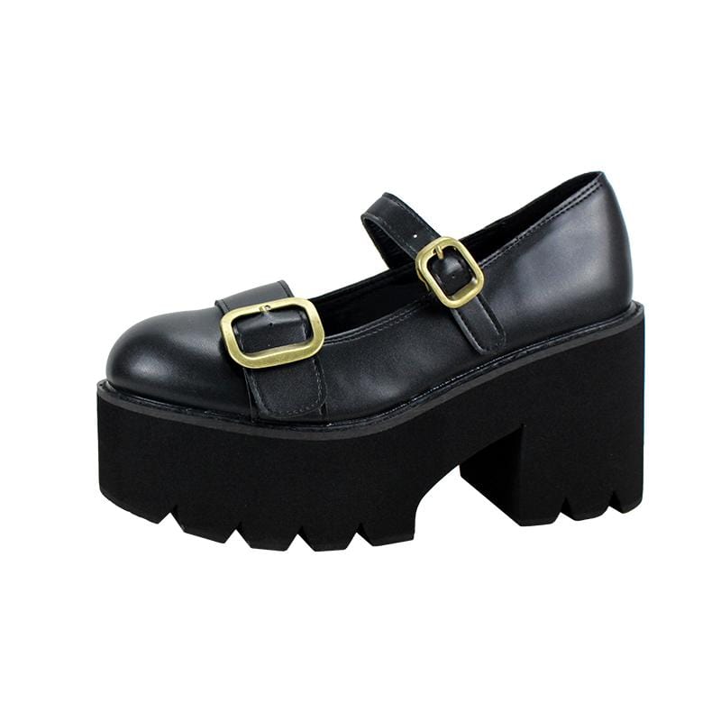 Kobine Women's Gothic Punk Pumps Buckles Platform Shoes
