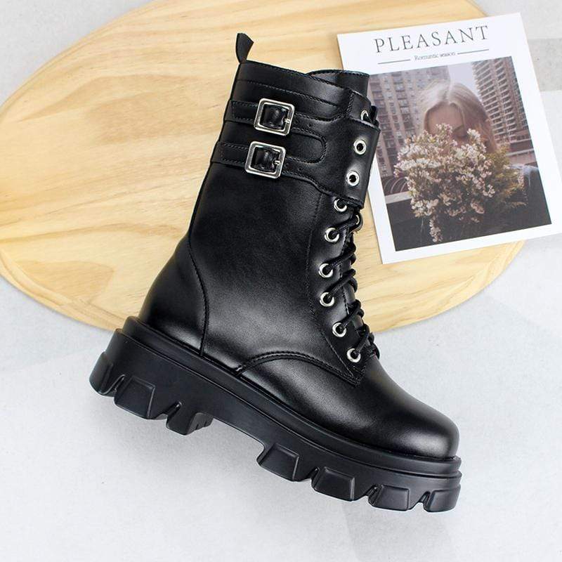 Women's Gothic Punk Zipper Buckles Buskin Boots