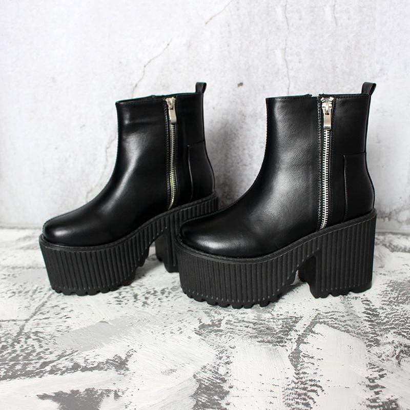 Kobine Women's Gothic Punk Zipper Platform Boots
