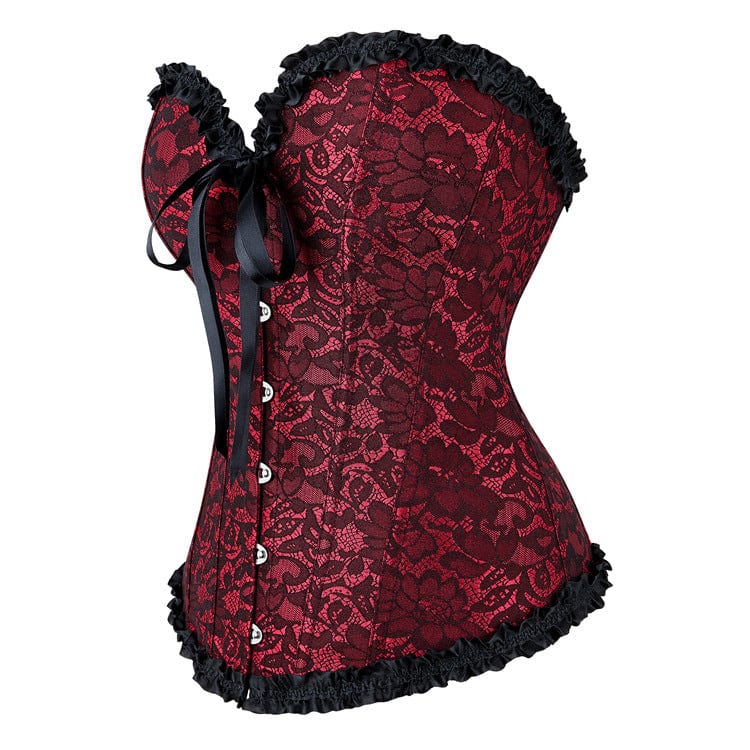 Kobine Women's Gothic Ruffled Floral Lace Overbust Corset