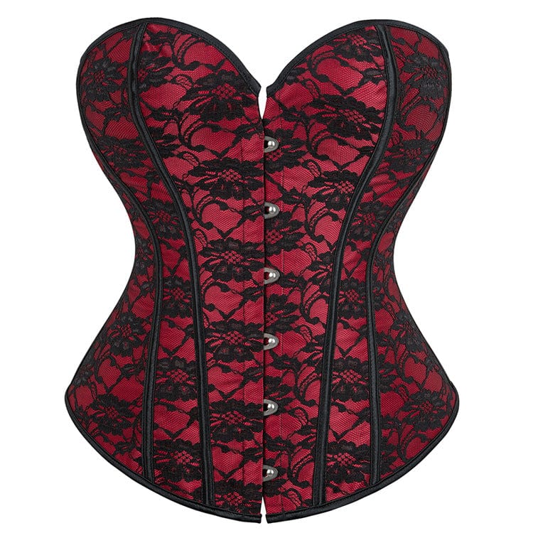 Kobine Women's Gothic Strappy Floral Lace Overbust Corset
