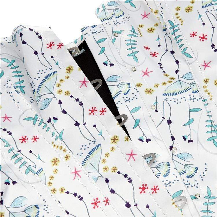 Kobine Women's Gothic Strappy Floral Printed Overbust Corset