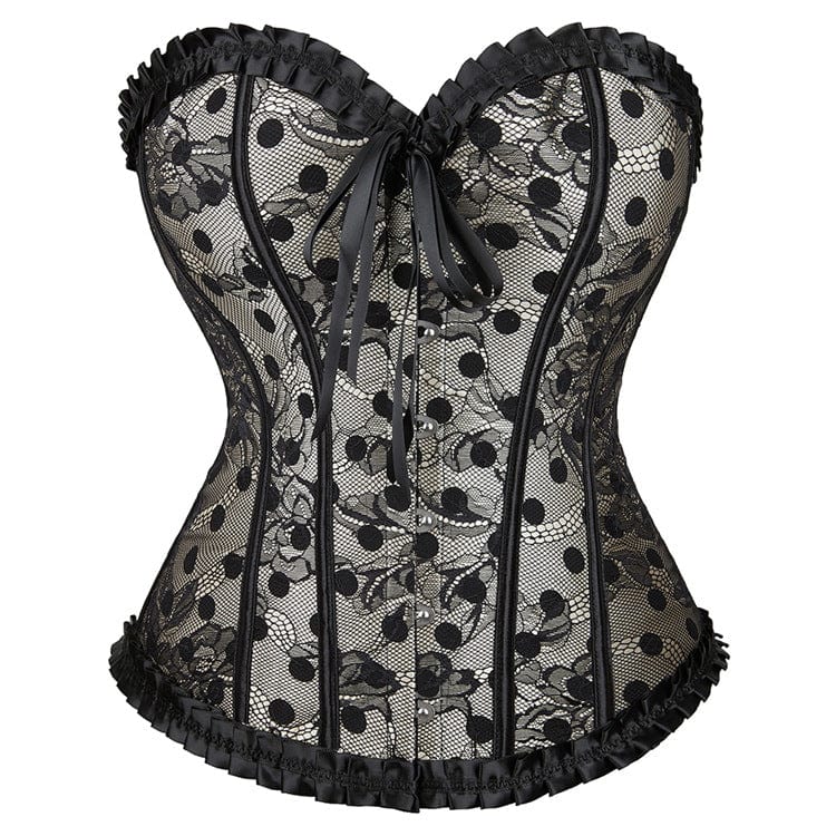 Kobine Women's Gothic Strappy Polka Dot Lace Overbust Corset