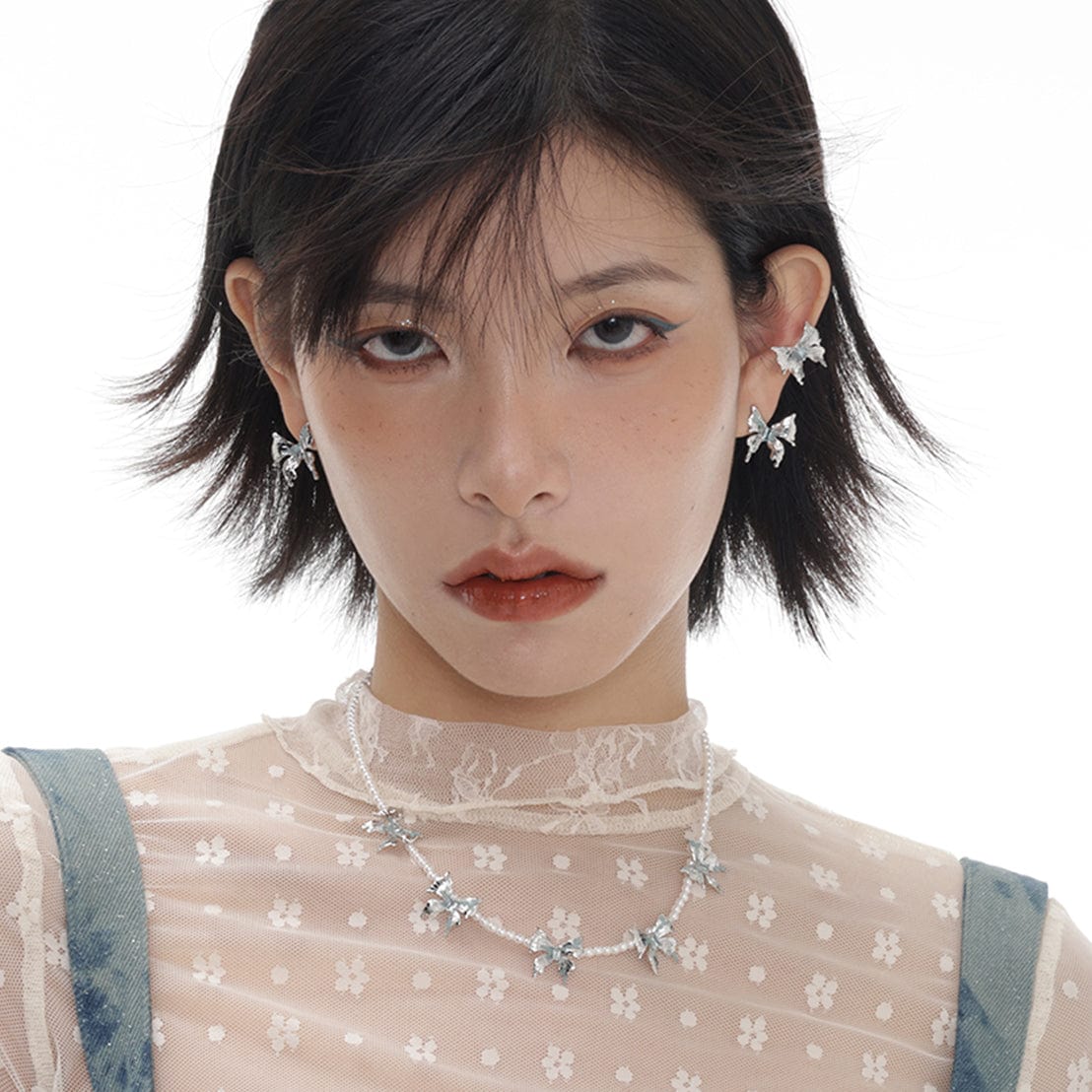 Kobine Women's Grunge Butterfly Pearl Necklace