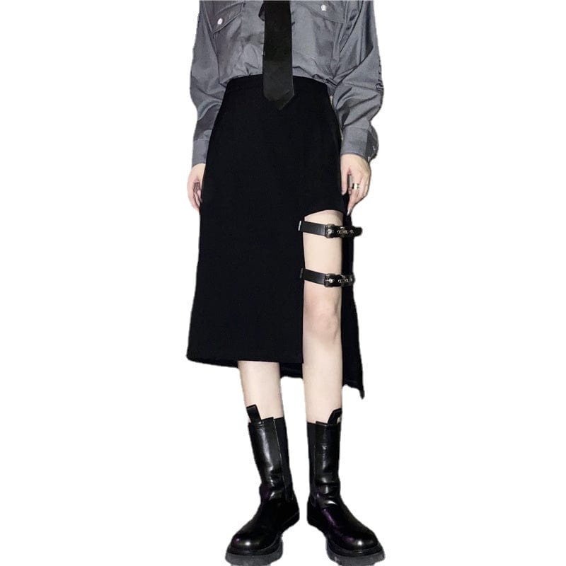 Kobine Women's Grunge Cutout Irregular Black Maxi Skirts