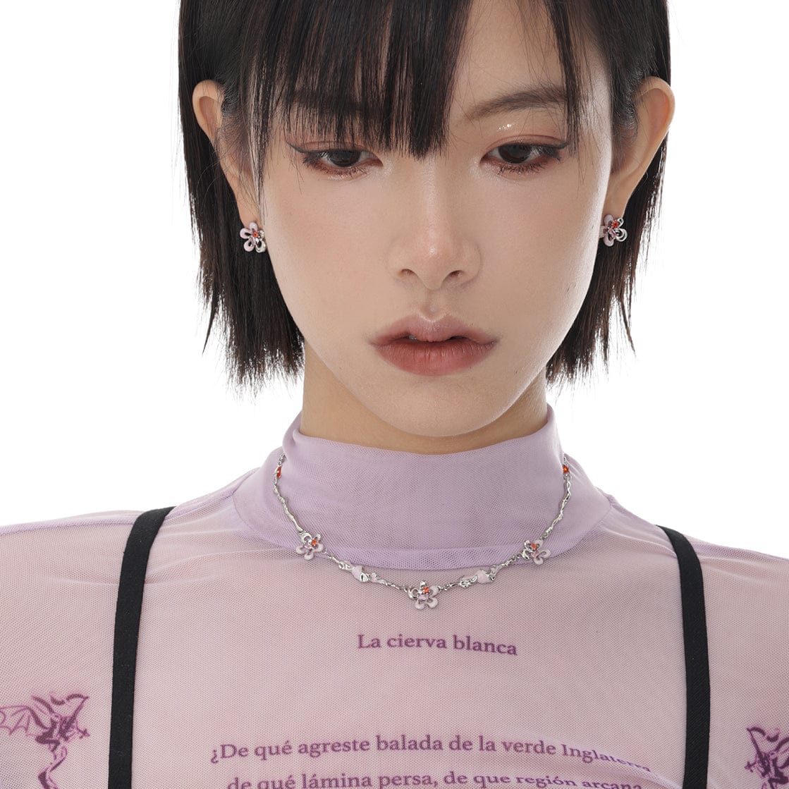 Kobine Women's Grunge Double Color Floral Necklace