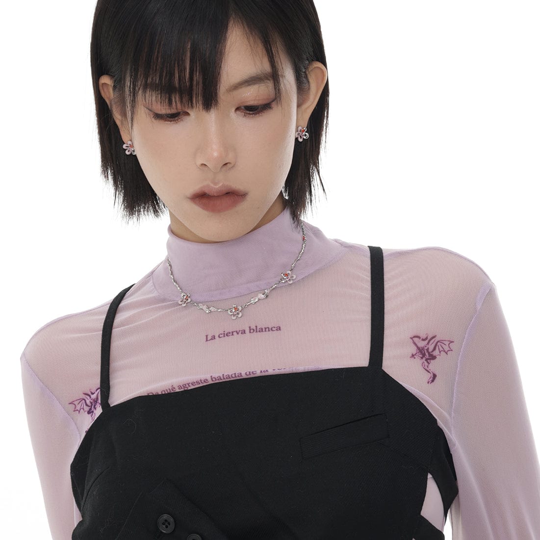 Kobine Women's Grunge Double Color Floral Necklace