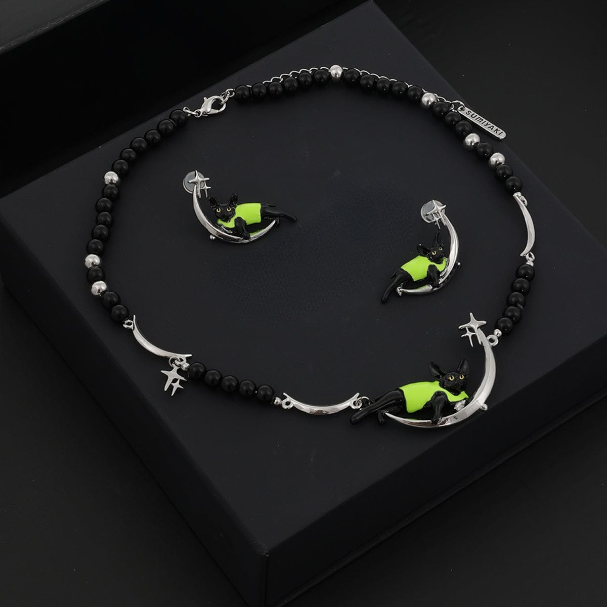 Kobine Women's Grunge Moon Cat Earrings