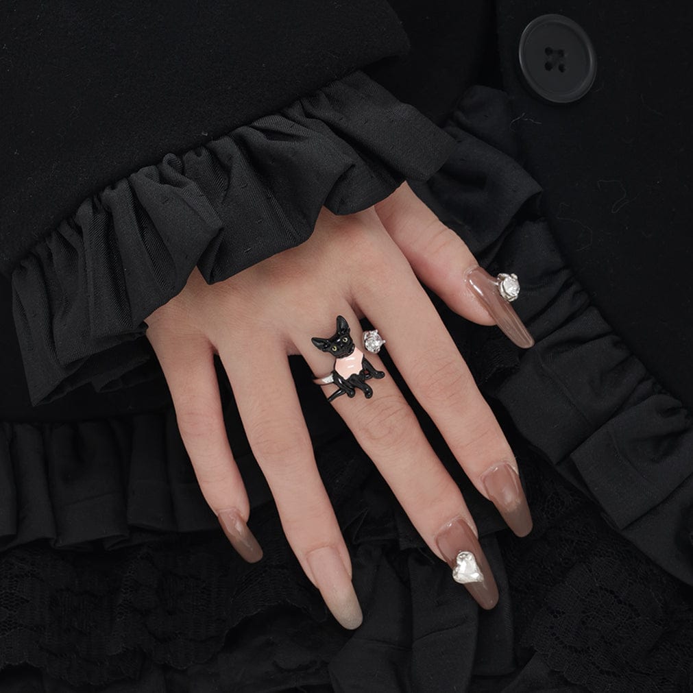 Kobine Women's Grunge Pink Cat Open Ring
