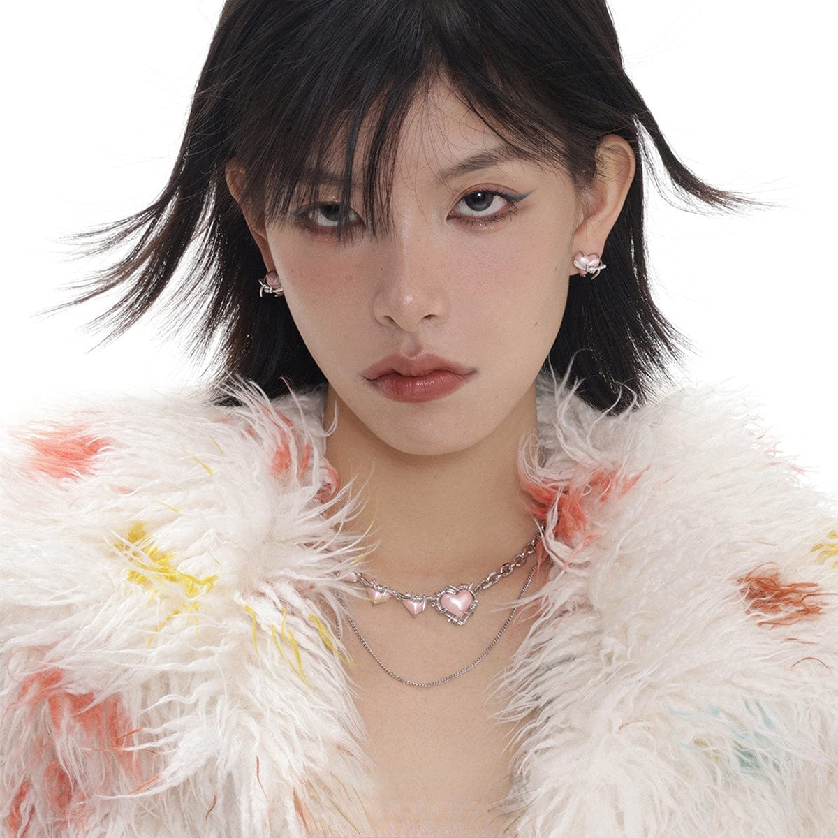 Kobine Women's Grunge Pink Heart Earrings