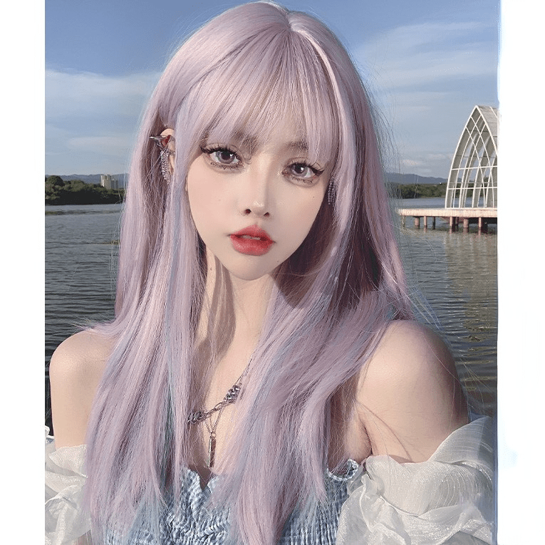 Kobine Women's Highlights Straight Bangs Synthetic Hair Wig