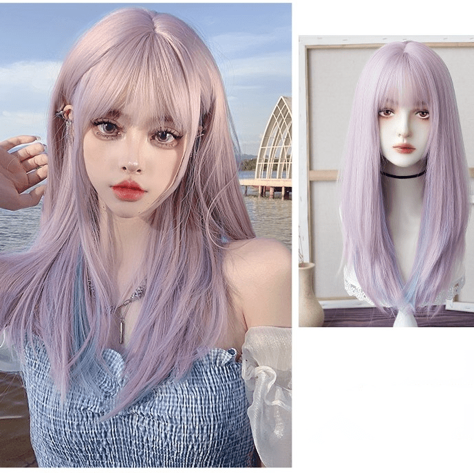 Kobine Women's Highlights Straight Bangs Synthetic Hair Wig