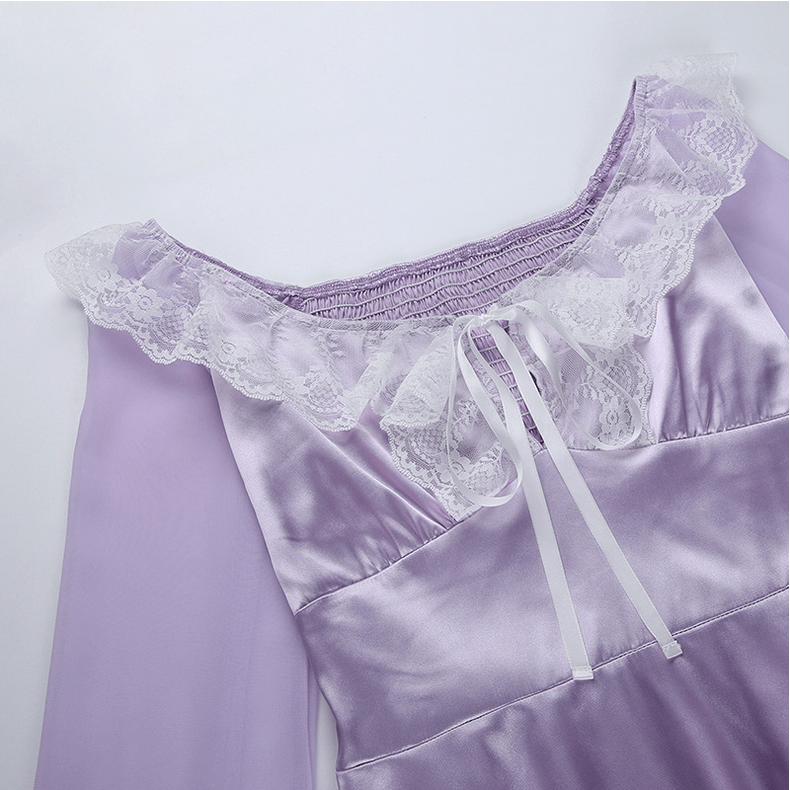 Kobine Women's Lolita Lace Long Sleeved Dress