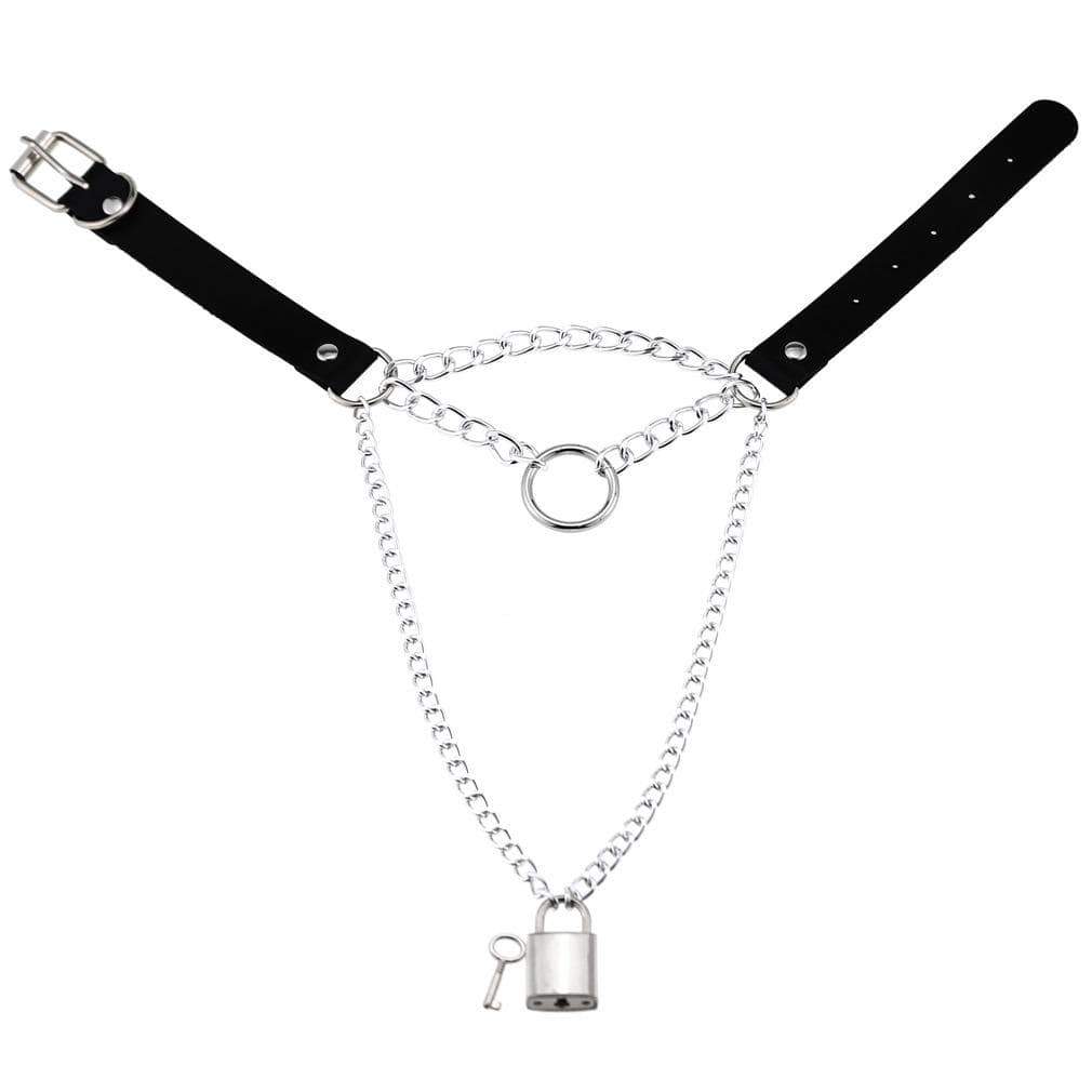 Women's Metal Chain Faux Leather Choker With Lock&Key