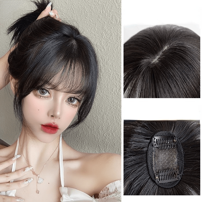 Kobine Women's Natural Bangs Human Hair Wig