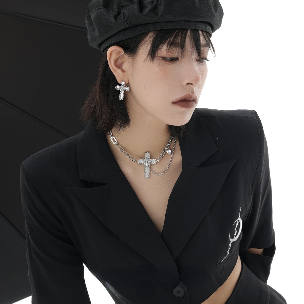 Kobine Women's Punk Cross Chain Necklace