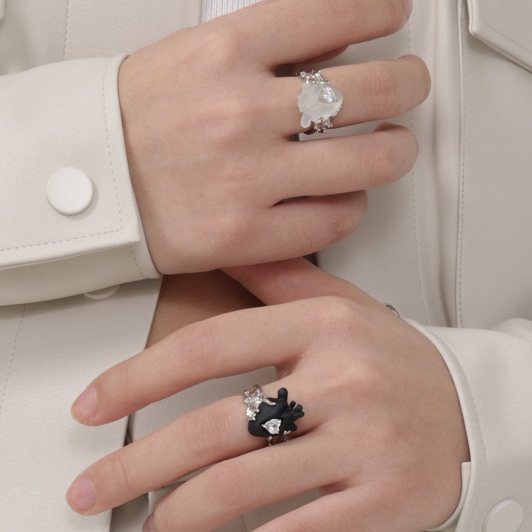 Kobine Women's Punk Heart Zircon Open Ring