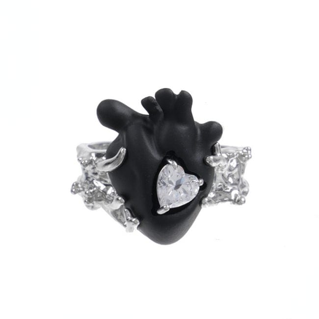 Kobine Women's Punk Heart Zircon Open Ring