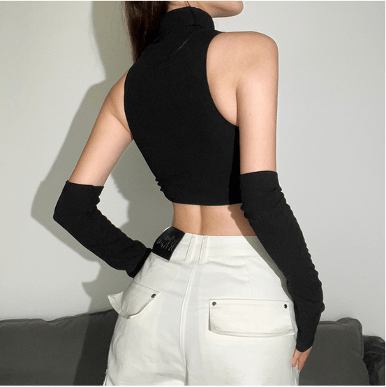 Kobine Women's Punk High Collar Cutout Bustier with Oversleeves