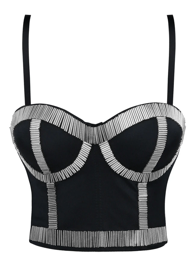 Women's Punk Metallic Stick Clubwear Party Bustier Bra Crop Top