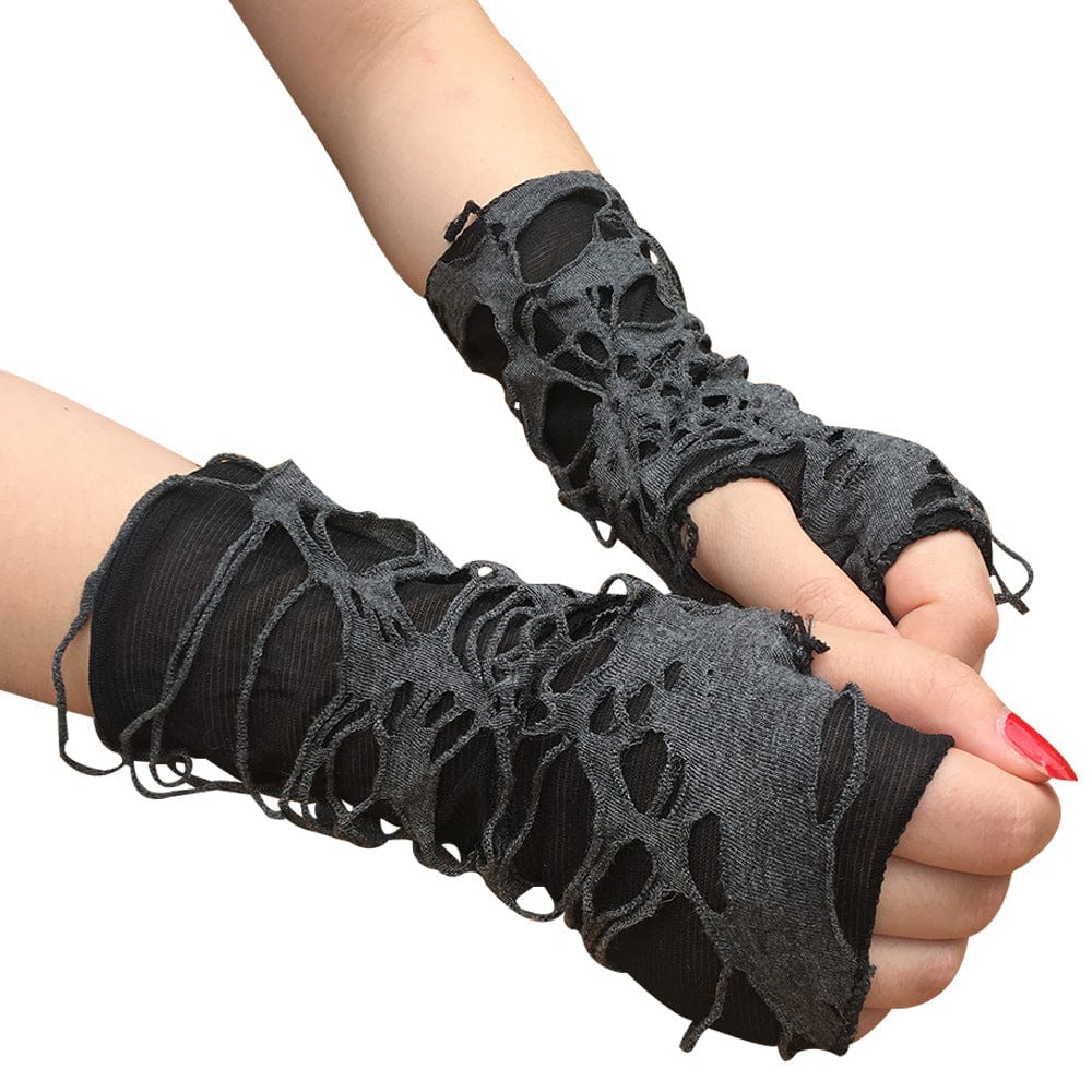 Kobine Women's Punk Ripped Fingerless Gloves