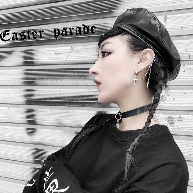 Women's Punk Rivet Cross Chain Earrings