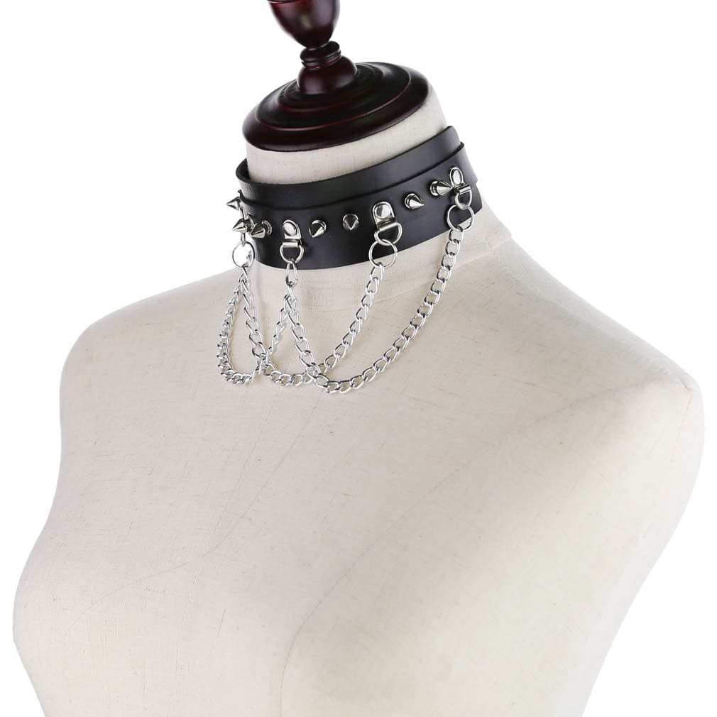 Kobine Women's Punk Rivets Chained Choker