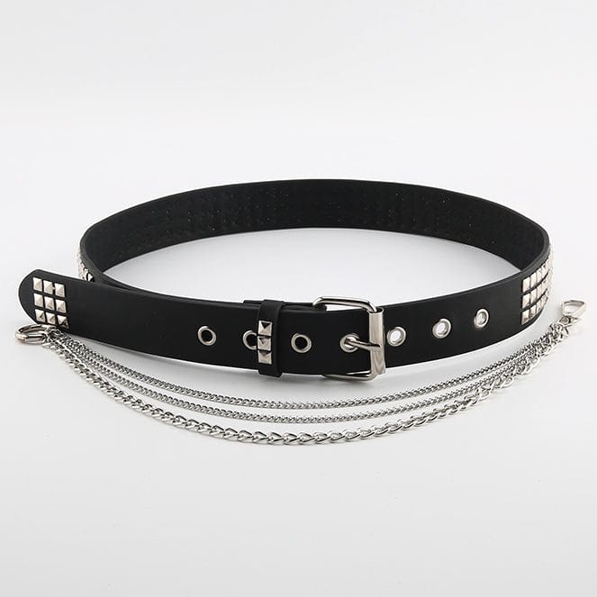 Kobine Women's Punk Rivets Faux Leather Belt with Metal Chain