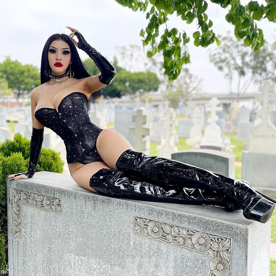 Kobine Women's Punk Strappy Star Printed Overbust Corset