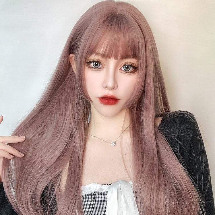 Kobine Women's Silky Straight Long Pink Synthetic Hair Wig