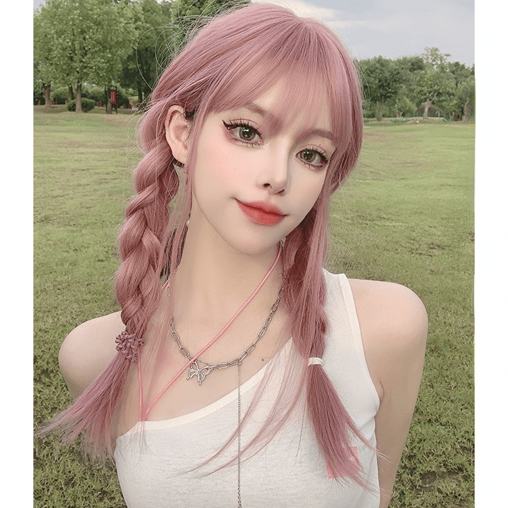 Kobine Women's Silky Straight Pink Synthetics Hair Wig