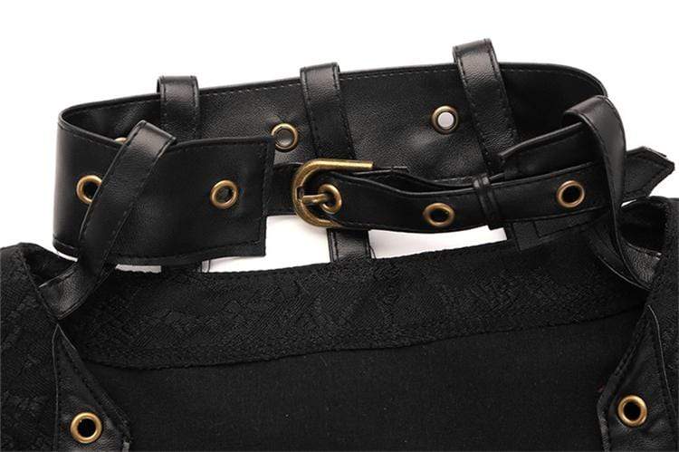 Women's Spiral Steel Boned Steampunk Gothic Vintage Brocade Corset with Jacket and Belt